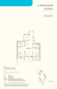 Floor plan of the 2 Bedroom Premium, Type P4, 678 sqft, at Lentor Gardens Residences
