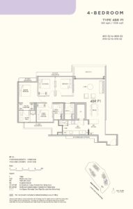 Floor plan of the 4 Bedroom Premium, Type P1, 1,356 sqft, at Lentor Gardens Residences