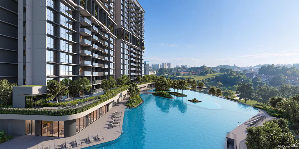 The pool deck, hydro and sea massage pools at Lentor Gardens Residences.